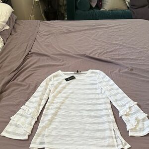 INC International Concepts White Textured Long Sleeve Top